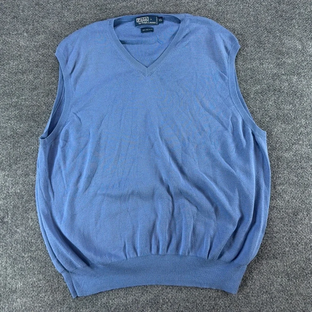 Polo Ralph Lauren Men XL‎ Blue Pima Cotton V-Neck Sweater Vest Layering Preppy